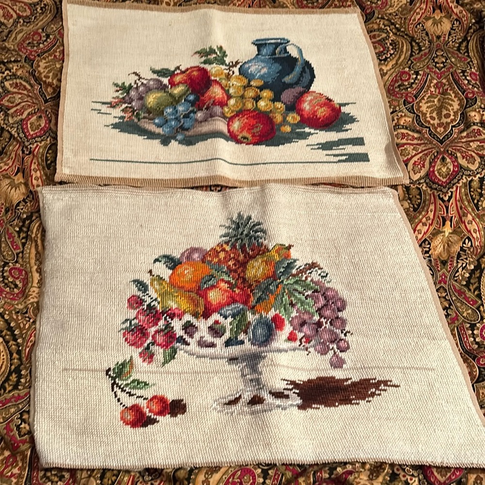 Lot of new 2 finished needlepoint piece fruits 19”x14” & 19”x15”